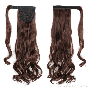 Best Selling Silky Natural Color Long Water Wave Organic Ponytail Attachment Synthetic Afro Kinky Curly Ponytail Hair Extensions
